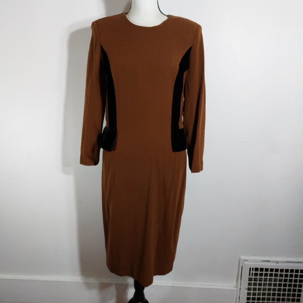 Vintage Carlisle Fully Lined Brown Long Sleeve Career Dress Size 12 - Picture 2 of 13